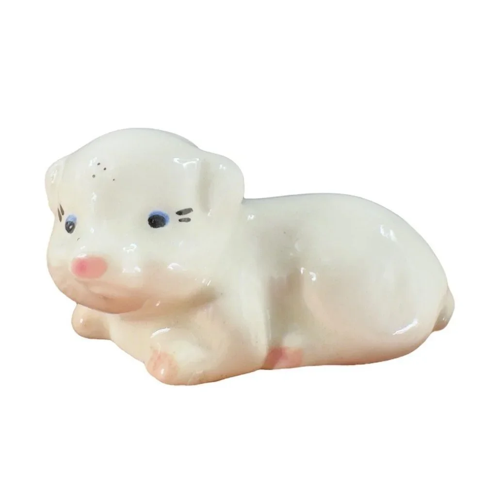 Vintage Porcelain‎ Miniature Figurine Pig Piggy Whimsical Hand Painted Ceramic